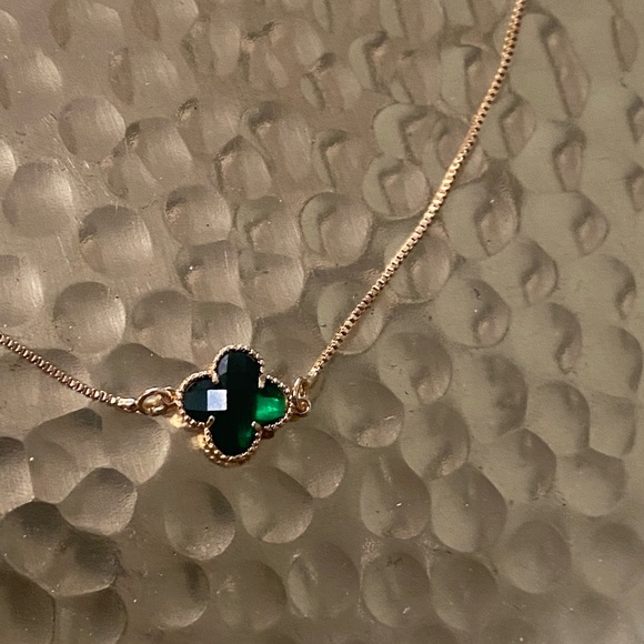 Necklace bracelet set Clover Pendant emerald - Picture 4 of 7